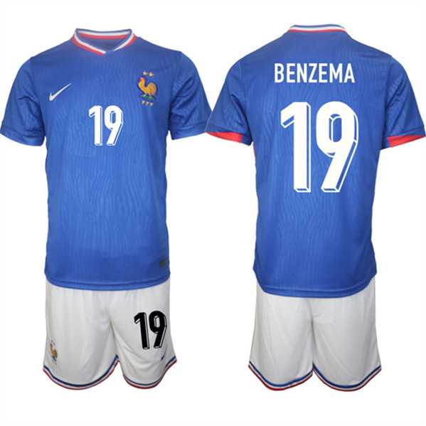 Men's France #19 Karim Benzema Blue 2024-25 Home Soccer Jersey Suit,We sell and wholesale Men's France #19 Karim Benzema Blue 2024-25 Home Soccer Jersey Suit on line form chian!